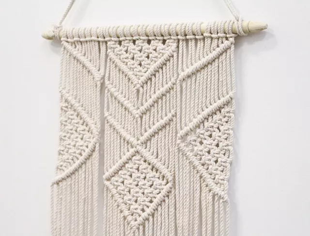 Hecho a Mano Cremoso Blanco Anudado Macramé Tejido Pared Colgante Boho Elegante 3