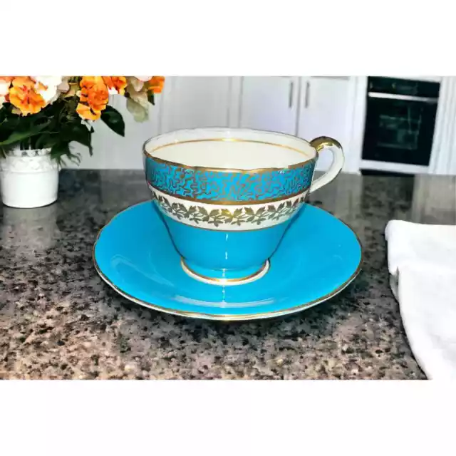 Vintage Aynsley Teacup  & Saucer Bone China Porcelain Blue and Gold Tea Cup