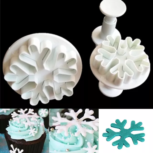 3PCS Cake Decorating Sugarcraft Cutter Plunger Mold Fondant Snowflake Mould