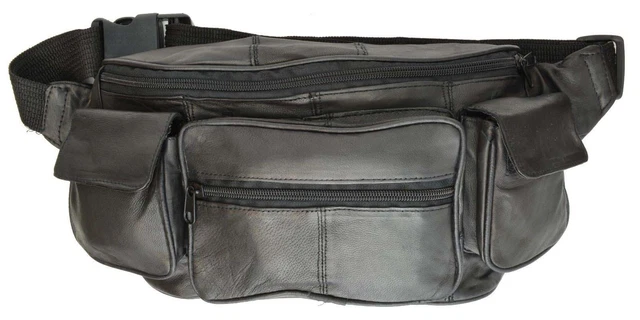 Sac Banane En Cuir Noir Leatherboss - Pratique Pour Voyage, Avec étiquettes, Neuf, Taille Unique Homme/femme