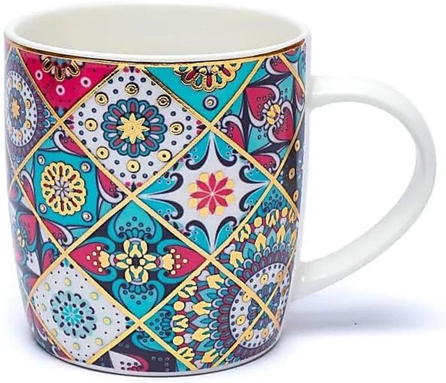Tazza Da Thè Mandala Orientale Con Infusore Inox - Mug In Porcellana Da 400 Ml, Ideale Regalo - Foto 6