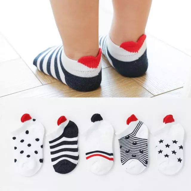 5Pairs / Lot De Mignon Joli Court Chaussettes Bébé Rouge Coeur pour Filles