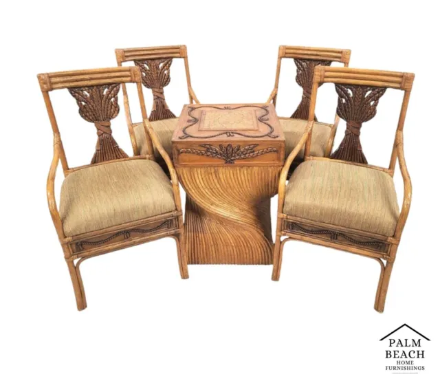 Bamboo Dining Set Rattan Wheat Back Chairs 5 Piece