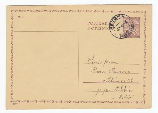 Böhmen und Mähren Postkarte Ganzsache von Petzka Pecka nach Miletín 1941