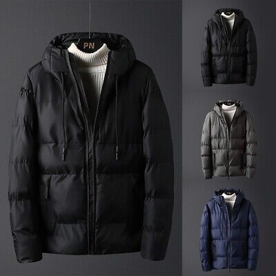 Mens Warm Padded Jacket Ski Snow Thicken Hooded Cotton Coat Parka Quilted