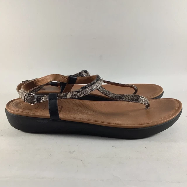 Fitflop Tia womens thong sandals buckle slides black brown size 9
