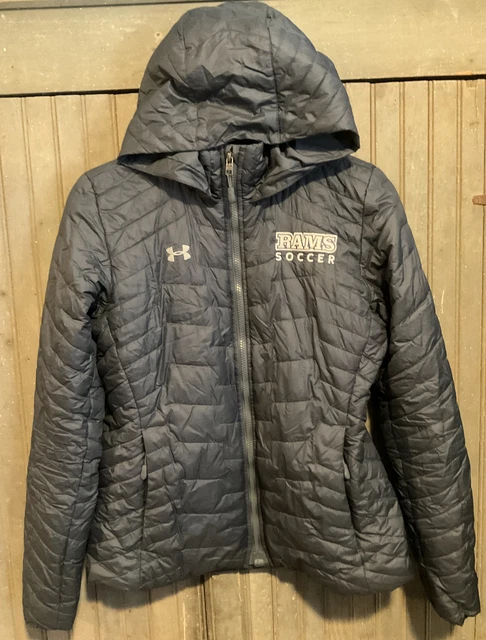 UNDER ARMOUR HOODED Puffy JACKET Women Coat Black Cold Gear Reactor Packable