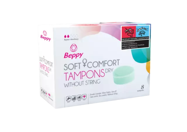Beppy DRY Comfort Tampons ohne Faden trocken Schwamm Tampon Sauna Sport Sex 8 St
