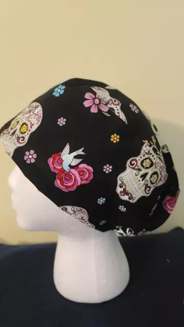Euro Style: Glittery Candy Skulls - Day of the Dead- Surgical Scrub Hat