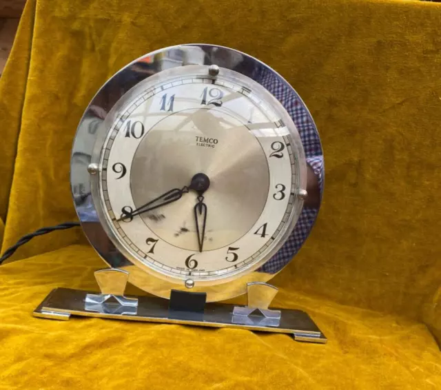 Art Deco Temco chrome mantle clock  circa 1920s/30s