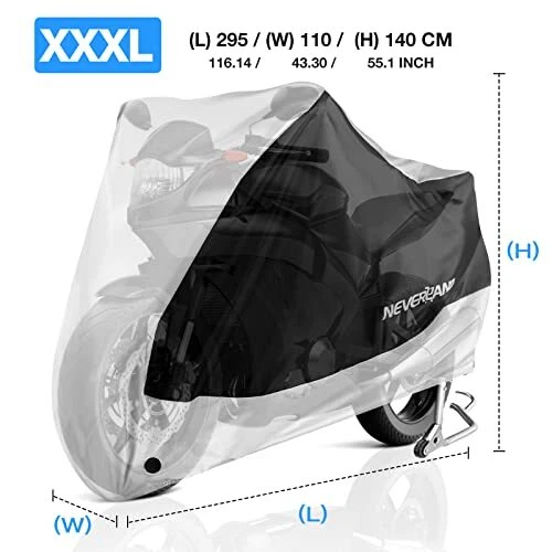 NEVERLAND Bache Moto 190T Polyester Housse Moto, Bache Protection Moto XXXL, Noi 2