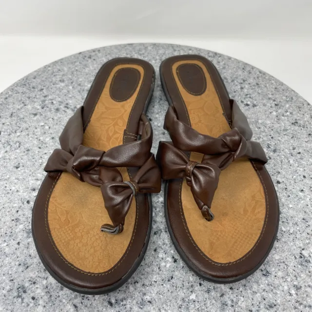 Born Sandals Womens 9 Brown Leather Flat Thong Slip On Comfort Shoes