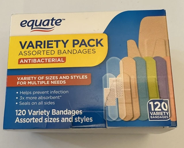 EQUATE VARIETY PACK Assorted Antibacterial Bandages 120 Count Bandages
