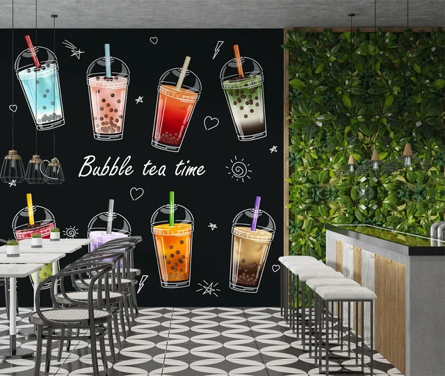 3D BUBBLE TEA A232 Pearl Tea Milk Tea Shop Wallpaper Wall Murals Self