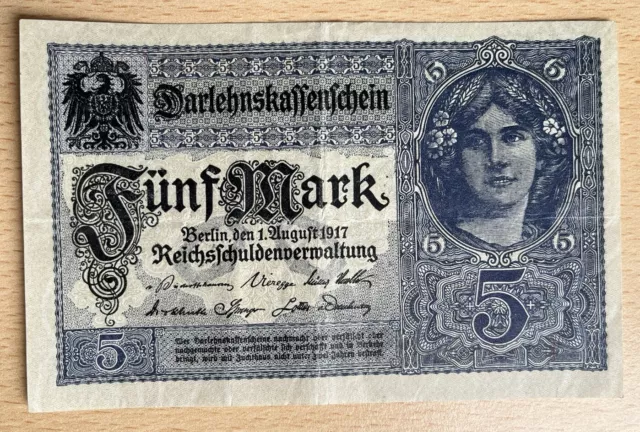 5 Mark 1.8.1917 / Darlehenskassenschein / Gut erhalten