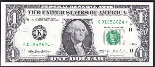 U.S.A:, Federal Reserve Note, $1, 1995, Dallas, replacement, AU-UNC