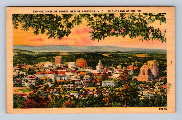 Asheville NC-North Carolina, Sunset View of Town, Antique Vintage Postcard