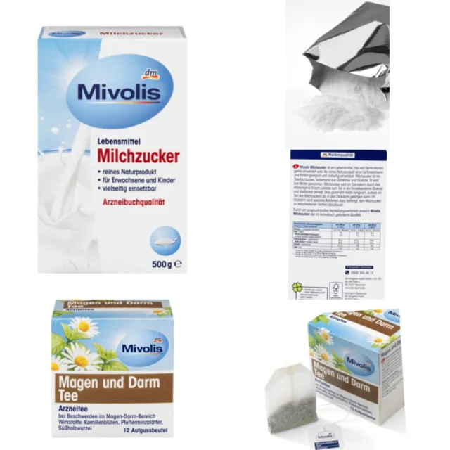 Mivolis Sucre du lait, 0,5 kg et Thé médicinal, thé gastrique et intestinal