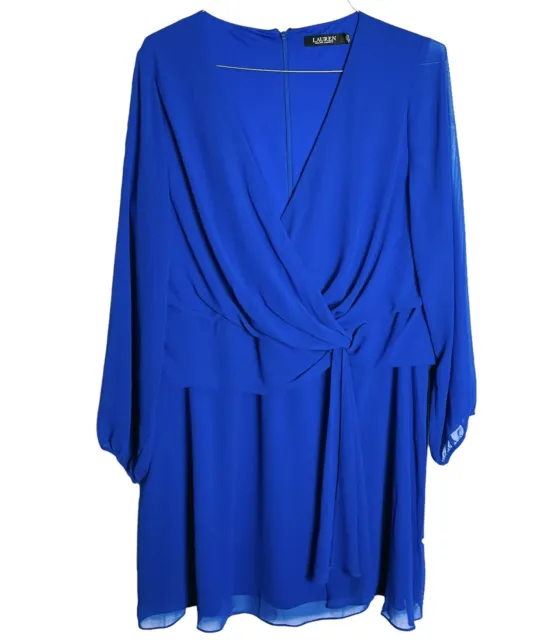 Lauren Ralph Lauren Black Label Dress Womens 16W Royal Blue Wrap Fit & Flare