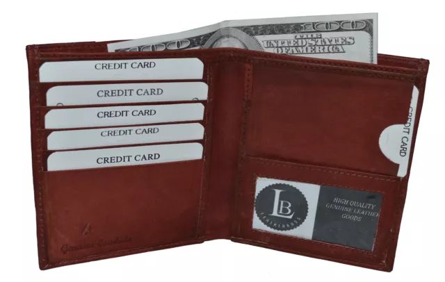 Men's Genuine Cowhide Leather Slim Hipster Brown Bifold Credit Card Wallet New