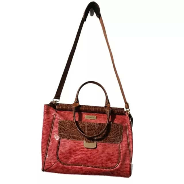 Samantha  Brown Embossed Croc Dowel Travel Bag Red Brown Great Condition