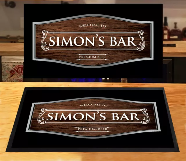 Personalised Bar runner Silver & wood effect beer label bar runner Pubs & Clubs