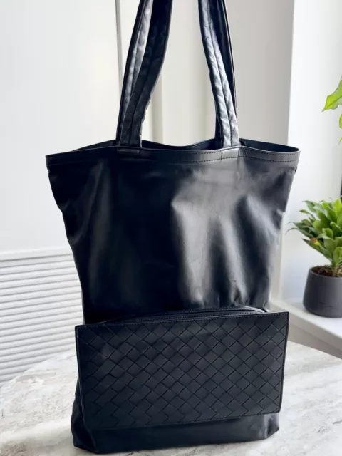 BOTTEGA VENETA INTRECCIATO Leather Tote Bag Black Shopper N/S Woven