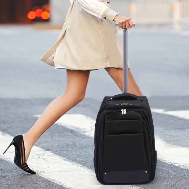 Business Backpack Luggage Rolling Backpack Travel Trolley Backpack Wheeled Black
