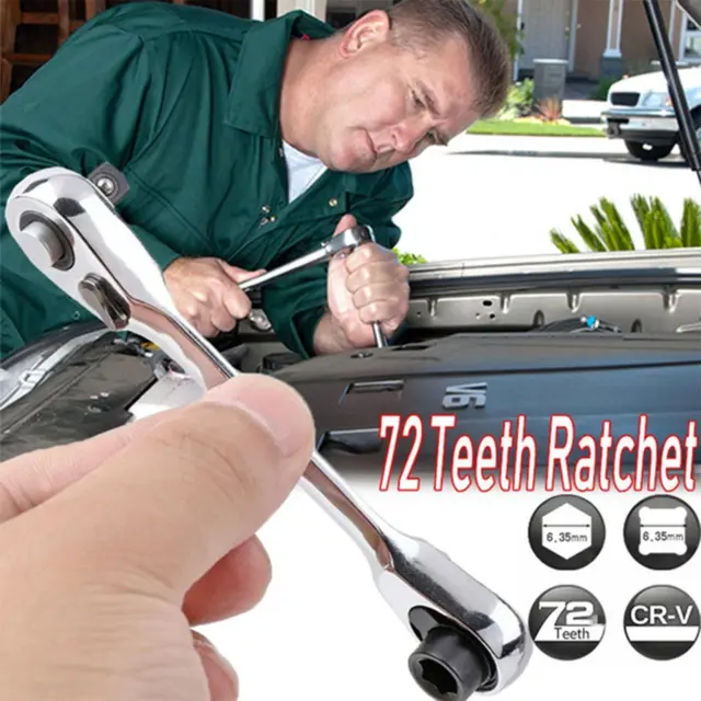 Mini Ratchet Wrench 1/4 Inch Drive Socket and Screwdriver Bits Driver Quick Hand