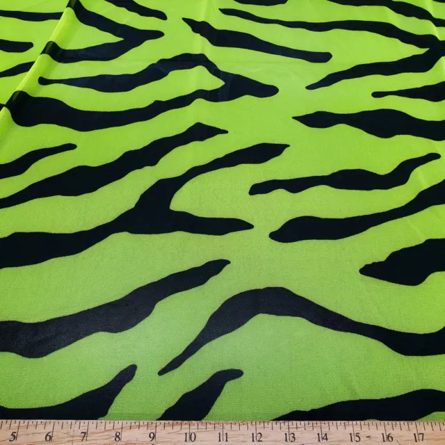 Bright Lime Green and Black Abstract Animal Print 4-Way Stretch Mesh Sheer Spand