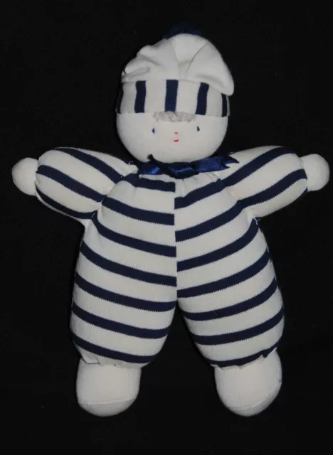 Peluche Doudou Poupée Lutin Marin BB PLAISIR Bonnet Beige Bleu Rayé 28 Cm TTBE