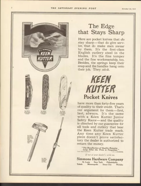 1914 Keen Kutter Ec Simmons Pocket Knife Blade Sharp Cutlery Razor Tool A18472