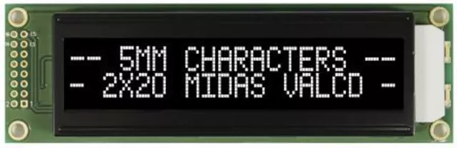 Midas MC22005A12W-VNMLW MC22005 Alphanumeric LCD Display Black, 2 Rows by 20 Cha