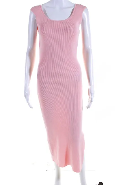 Wayf Womens Ribbed Cut Out Back Sleeveless Sweater Dress Pink Size Medium