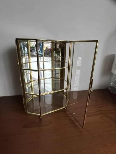 Vintage Glass&brass Hexagonal Freestanding/wall Miniature Curio Display Cabinet