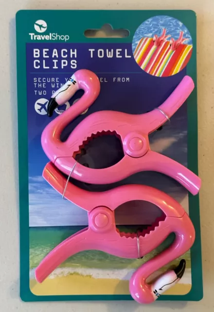 Flamingos - Beach Towel Clips (BOCA style clips/pegs for sun loungers etc) BN