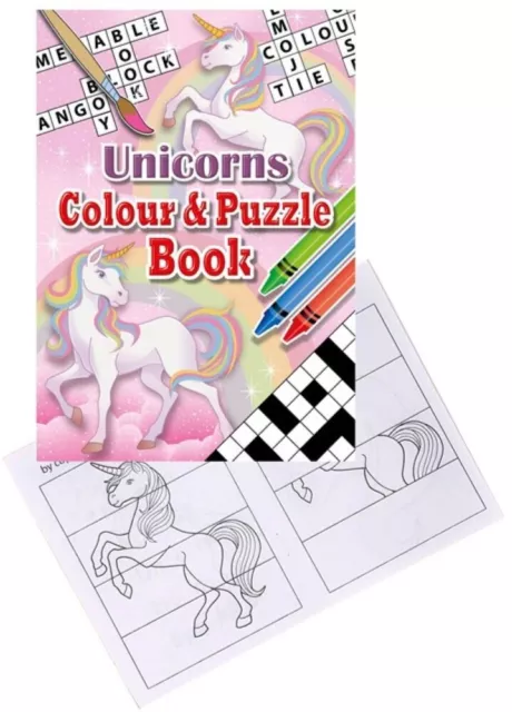 6 Unicorn Colour & Puzzle Books - Pinata Toy Loot/Party Bag Fillers Wedding/Kids