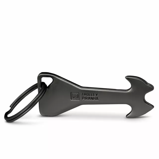 Einkaufswagenlöser Schlüsselanhänger Trolley Piranha aus Metall (schwarz)