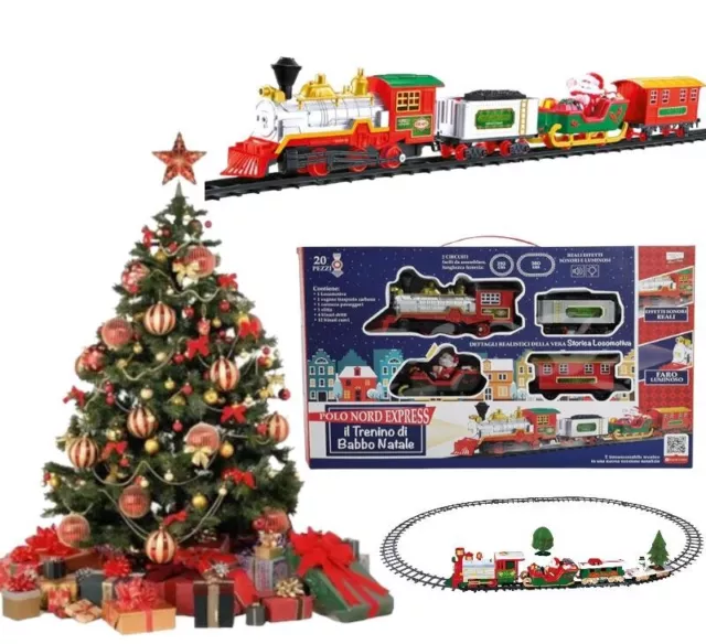 Trenino di Babbo Natale treno con binario per albero con luce e suoni locomotiva