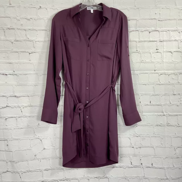 Express Women's Shirt Dress Size Small Purple Long Sleeve Collar Pockets Button