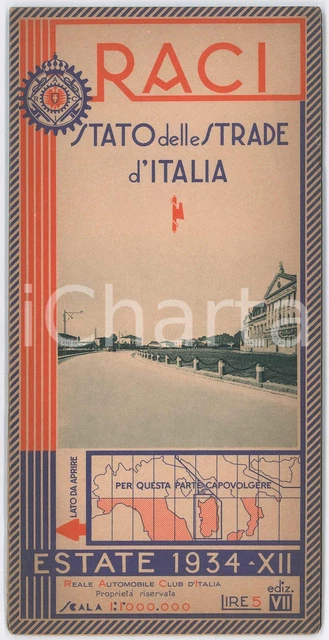 Estate 1934 RACI Carta automobilistica d'Italia *PIRELLI SHELL FIAT