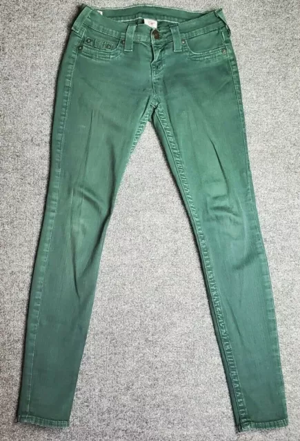 True Religion Casey 26 (Actual 27x29.5 7.5" Rise) Green Low Rise Skinny Jeans A4