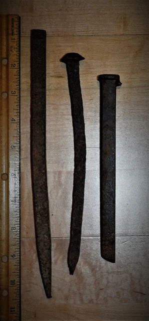 Rustic decor Antique (3) square nails Spikes Barn Log cabin Rose head