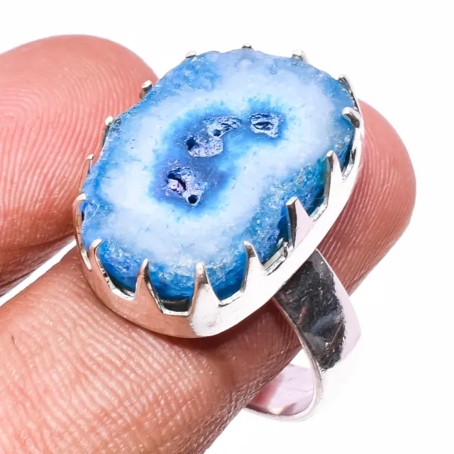 Blue Solar Quartz Gemstone 925 Sterling Silver Jewelry Ring Size 8