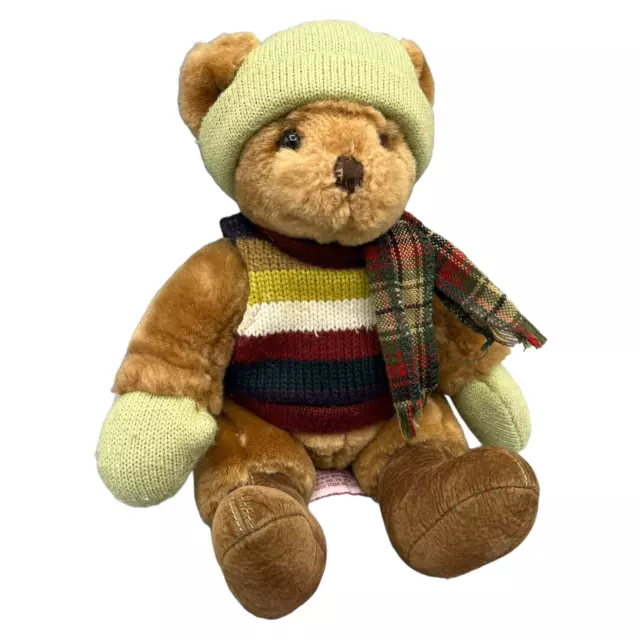 Russ Berrie Teddy Bär Mütze Schal Strickpullover Winter Kuscheltier Plüsch 25cm