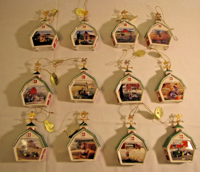 Danbury Mint Set of 12 John Deere Little Farmhands Porcelain Ornament Collection