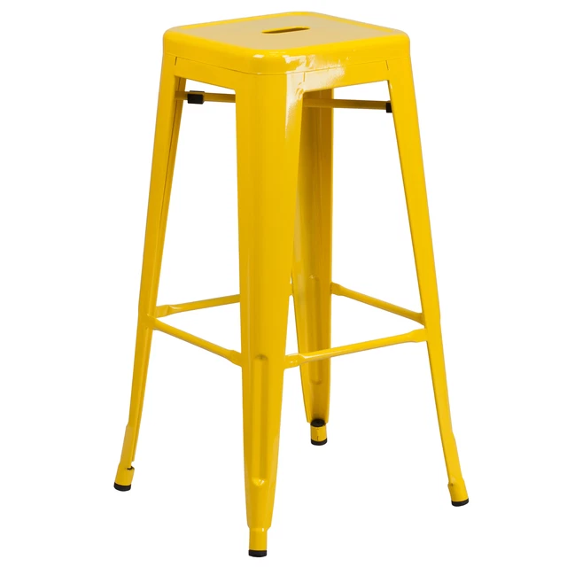 Commercial Grade 30" High Backless Yellow Metal Indoor-Outdoor Barstool