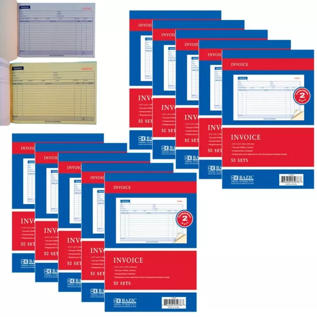 10 Carbonless Invoice Receipt Record Book 2 Part 50 Sets Duplicate Receipt Copy