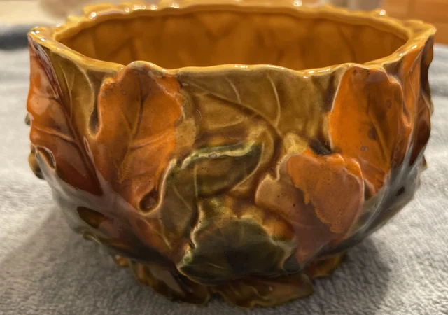Planter Vintage Relpo fall leaves  #6273 rare pattern. Vibrant retro orange