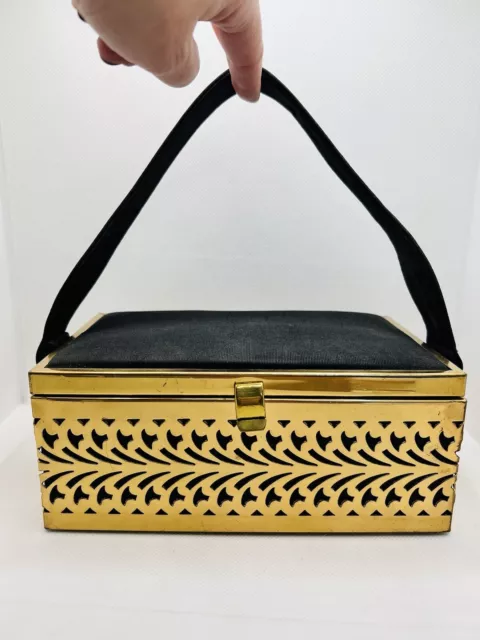 1950s Brass Filigree Box Bag Purse Vintage Ladies Handbag Purses